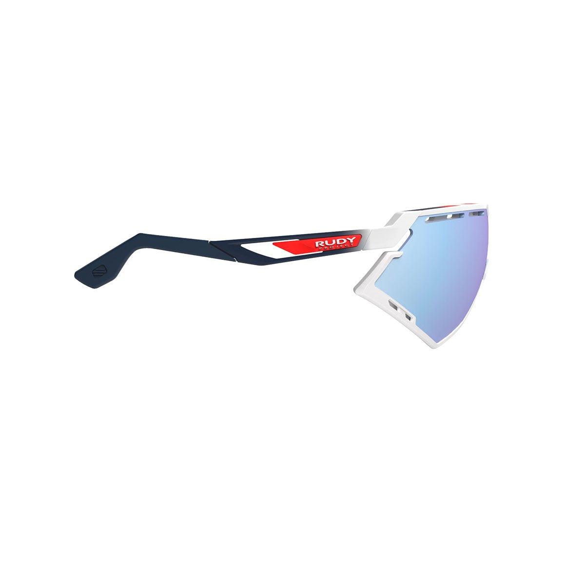 LUNETTES DEFENDER /DEFENDER WHITE GLOSS FRAME ET LENTILLES MULTILASER ICE FADE BLUE RED STRIPES BUMPERS E-LUNETTES RUDY PROJECT