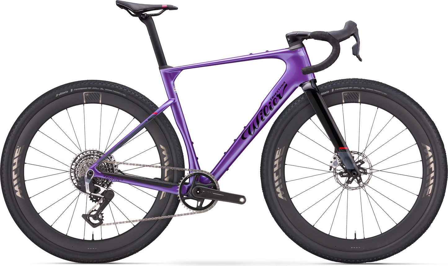 Rave SLR ID2  E628F4G (with carbon F BAR)	V12 Neon Purple  Glossy  SRAM FORCE XPLR AXS E1 1x13S	MICHE AERO GRAFF CARBON 48 mm  2026