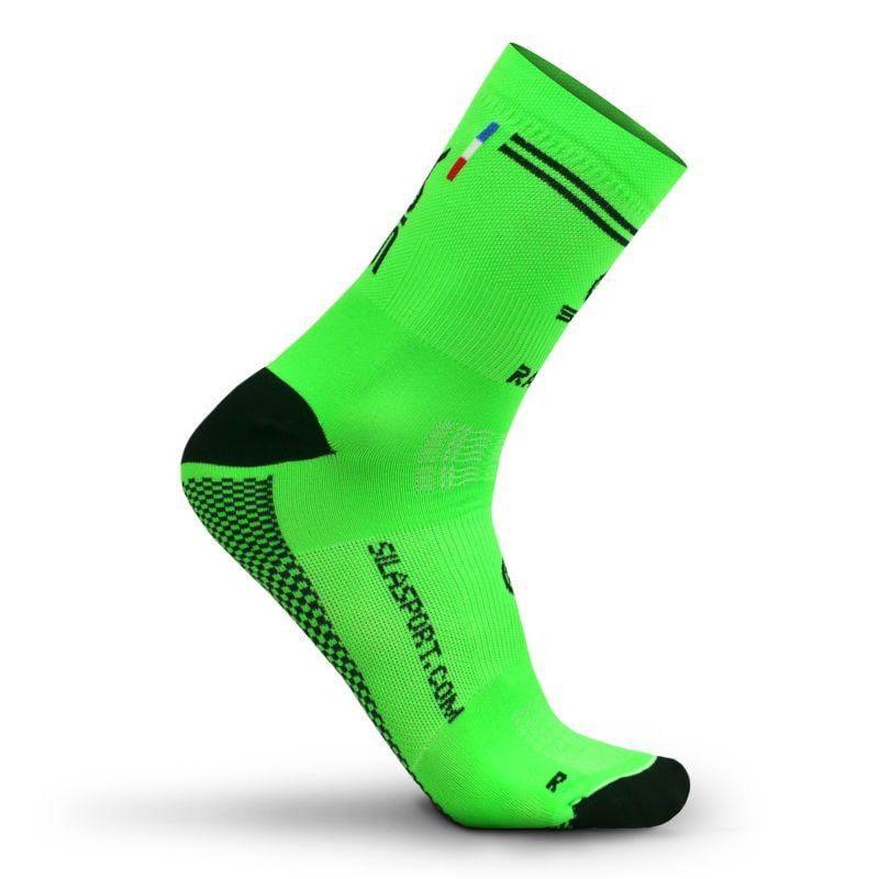 CHAUSSETTES RACING SILA - MI-HAUTES VERT FLUO / NOIR 1777 A-CHAUSETTES SILA SPORT 