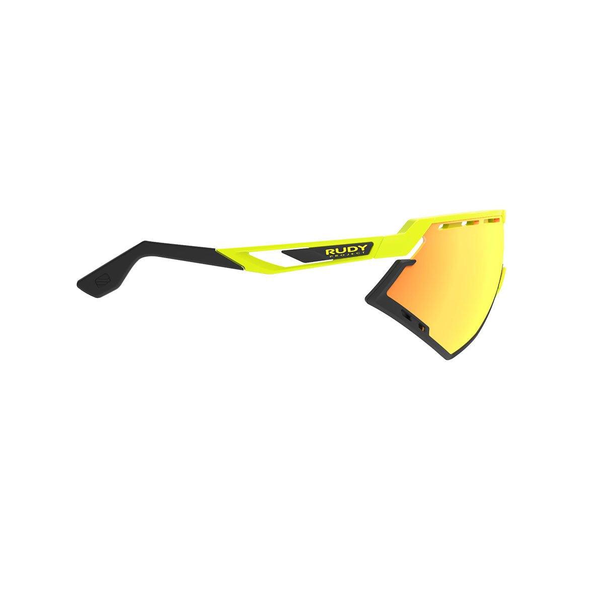 LUNETTES DEFENDER CADRE JAUNE FLUO GLOSS ET VERRES MULTILASER ORANGE PARE-CHOCS NOIRS E-LUNETTES RUDY PROJECT 