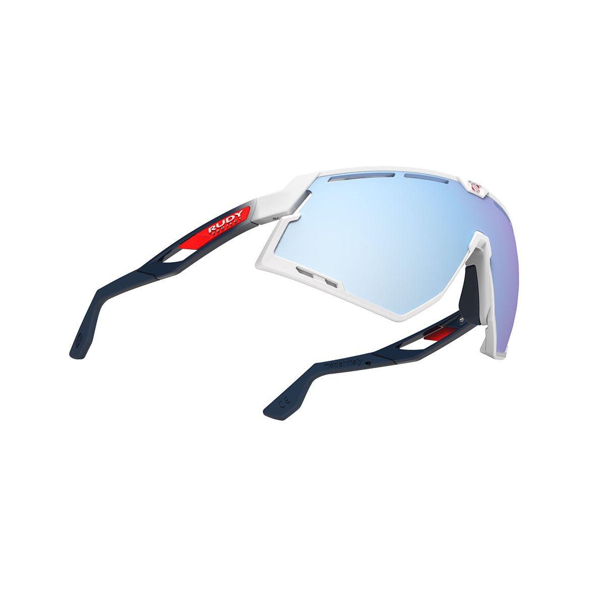 LUNETTES DEFENDER /DEFENDER WHITE GLOSS FRAME ET LENTILLES MULTILASER ICE FADE BLUE RED STRIPES BUMPERS E-LUNETTES RUDY PROJECT 