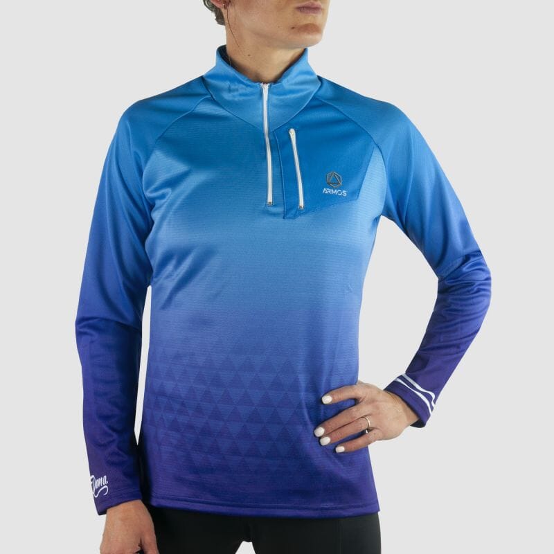 MAILLOT RUNNING FEMME HIVER ARMOS DANA BLEU V-MAILLOT SILA SPORT 