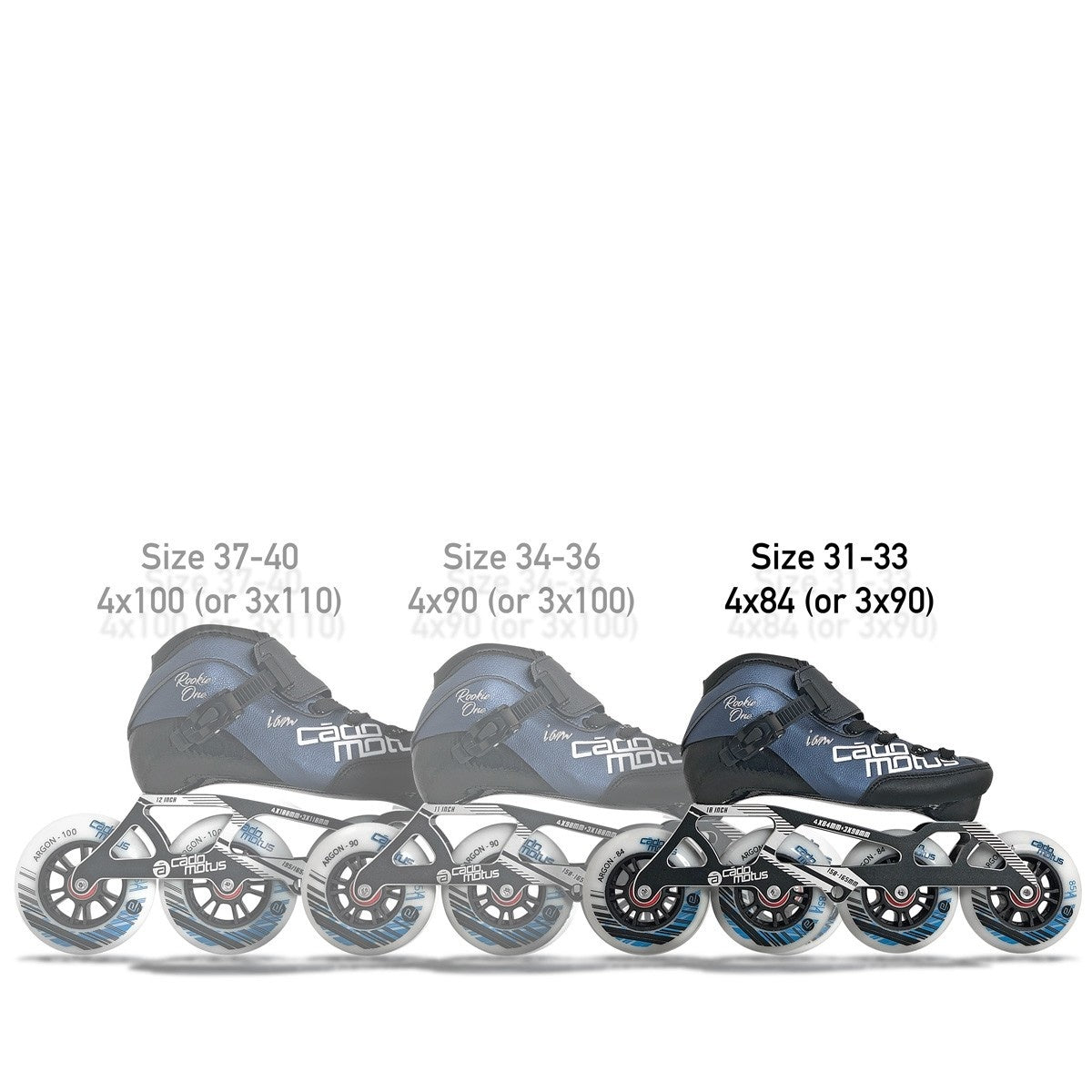 Roller Rookie Two pour enfants 4x100 | Configuration de course 3x110 + support de cheville supplémentaire R-CHAUSSURE CADOMOTUS 